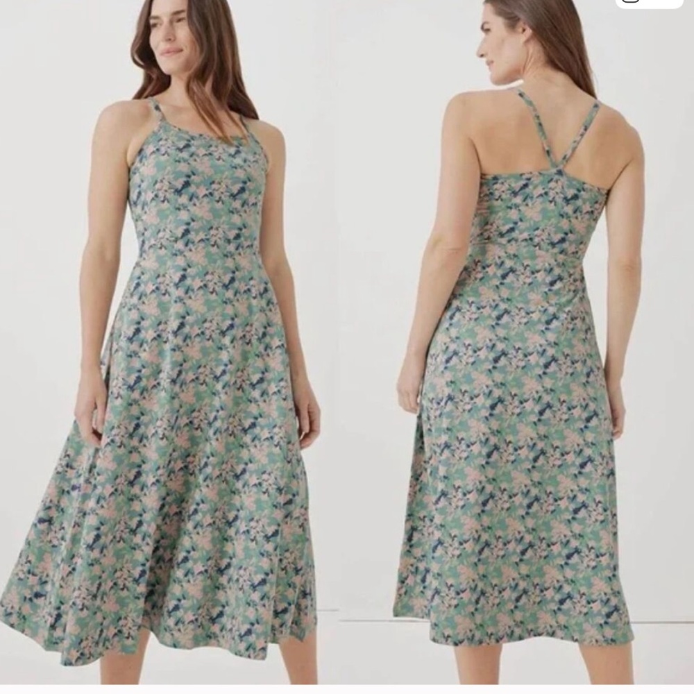Pact Built in Bra Green Floral Midi Dress Organic Cotton